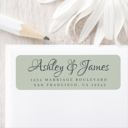 Étiquette Élégant Script Pastel Green Mariage Adresse de ret (En situation)