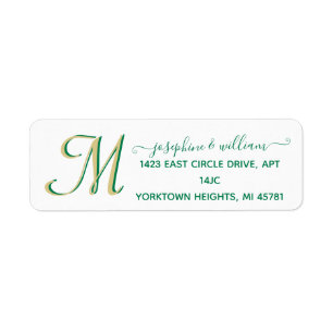 Étiquette Élégant Script personnalisé Gold Green Monogramme