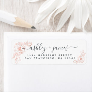 Étiquette Élégant Script rose Floral Mariage Adresse de reto