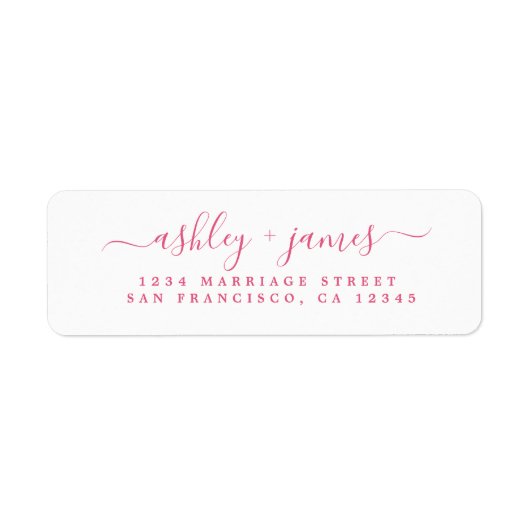 Étiquette Élégant Script rose Mariage blanc Adresse de retou (Devant)