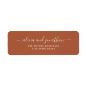 Étiquette Elegant script rust brown wedding return address (Devant)