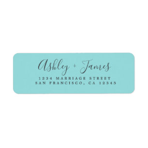 Étiquette Élégant Script Turquoise Mariage Adresse de retour