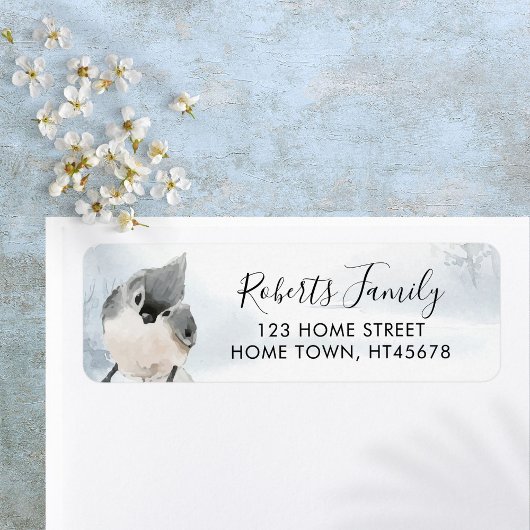 Étiquette Élégant Script Winter Woodland Bird Adresse