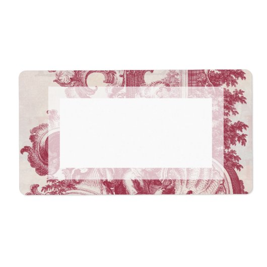 Étiquette Elégant Shabby Français Red Antique Toile Engravin (Devant)