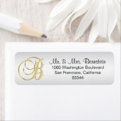 Étiquette Elegant Silver Gold Monogram Letter 'B' Return (En situation)