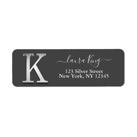 Étiquette Élégant Silver Personnalisé Monogramme K Nom (Devant)