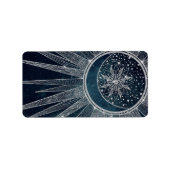 Étiquette Elégant Silver Sun Moon Doodle Mandala Blue Design (Devant)