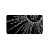 Étiquette Elégant Silver Sun Moon Mandala Black Design (Devant)