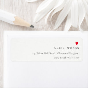 Étiquette Élégant Simple Minimal Red Heart Script Adresse