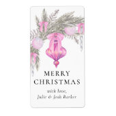 Étiquette Élégant Simple Nœud Rose Noël Botanique (Devant)