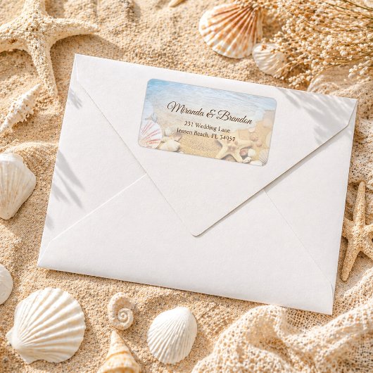 Étiquette Elegant Starfish Shells Beach Wedding Address