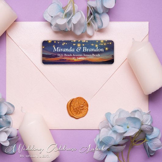 Étiquette Élégant String Lights Summer Sunset Beach Adresse