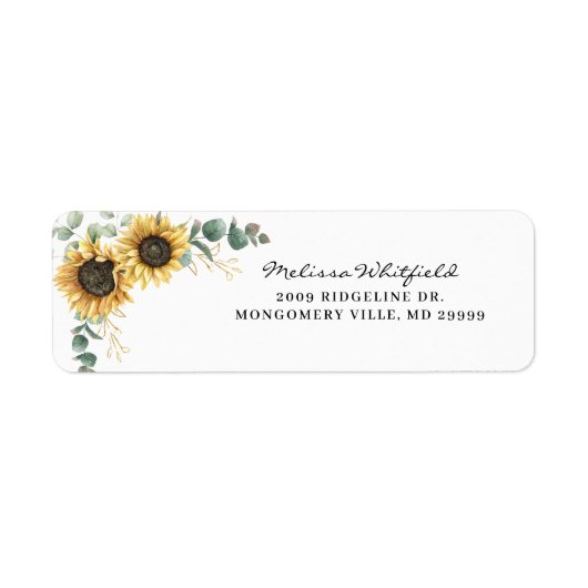 Étiquette Elegant Sunflower Eucalyptus Floral Return Address (Devant)