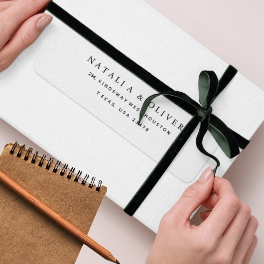 Étiquette Élégant texte simple Adresse de retour en noir et 