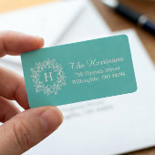 Étiquette Élégant Tiffany Turquoise vert Floral Wreath Monog