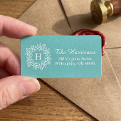 Étiquette Élégant Tiffany Turquoise vert Floral Wreath Monog