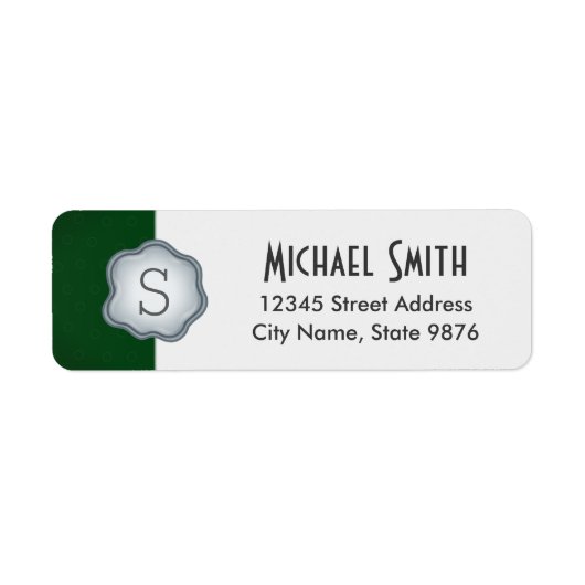 Étiquette Élégant timbre d'argent Monogramme sur vert de la (Devant)