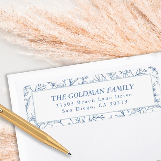 Étiquette Élégant Toile Bleue Floral Retourner l'adresse Éti