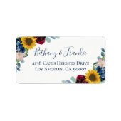 Étiquette Elégant Tournesol Botanique Rouge Marine Bleu Flor (Devant)