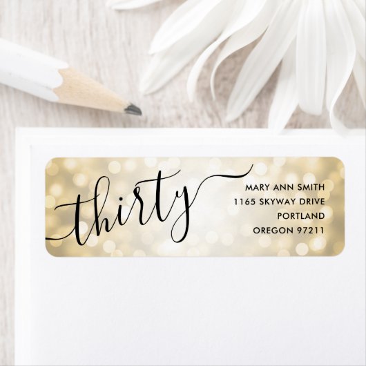 Étiquette Elégant Trente Or Parties scintillant Lumières 30e (En situation)