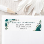 Étiquette Élégant Turquoise Floral Mariage Adresse de retour (En situation)