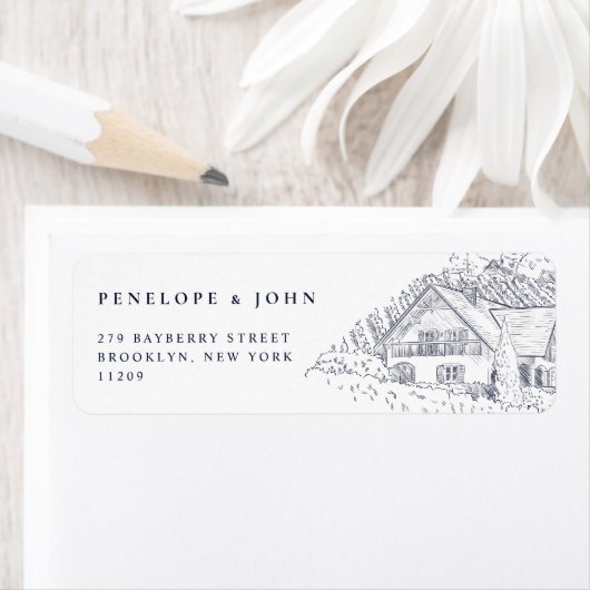 Étiquette Elegant Vineyard Illustration Wedding Return (En situation)