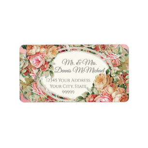 Étiquette Élégant Vintage Blush Roses Floral Return Adress