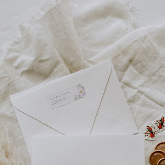 Étiquette Elégant violet aquarelle Fleurs et Mariage vert