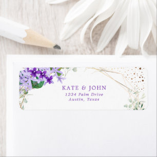 Étiquette Élégant violet Mariage Floral Adresse de retour