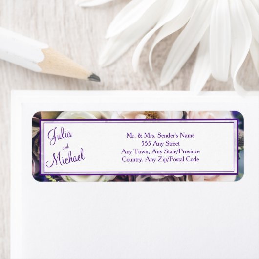 Étiquette Élégant violet Mariage Floral Adresse de retour (En situation)