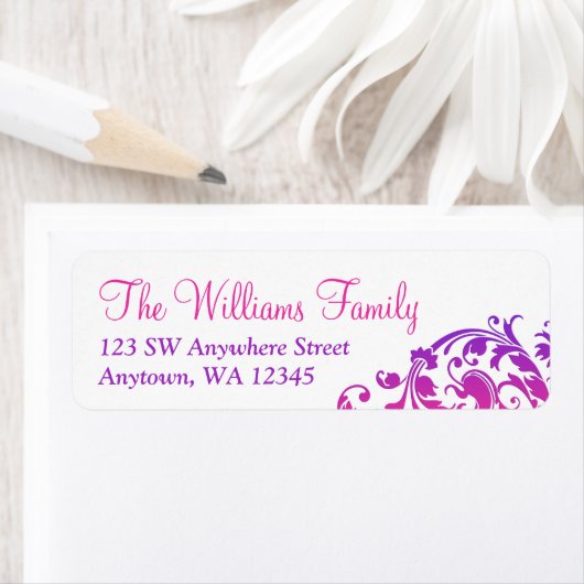 Étiquette Élégant violet rose (En situation)