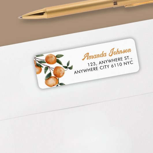 Étiquette Elegant Watecolor Citrus Orange