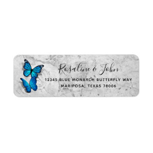 Étiquette Elégant Watercolor Blue Butterfly Return Adresse