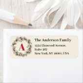 Étiquette Elegant Watercolor Christmas Wreath Monogram (En situation)