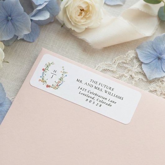 Étiquette Elegant Wildflower Monogram Wedding Return Address