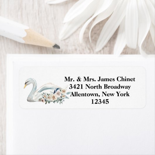 Étiquette Élégante adresse de cygne blanc (En situation)