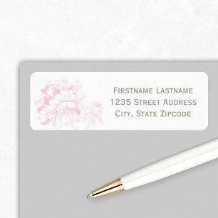Étiquette Élégante Adresse de Mariage aux Fleurs de Paon Ros