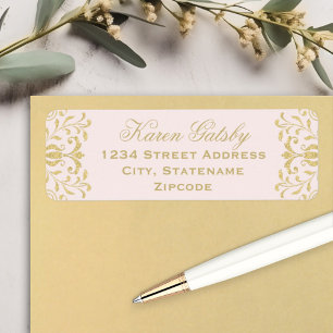 Étiquette Élégante adresse de mariage en damas rose or