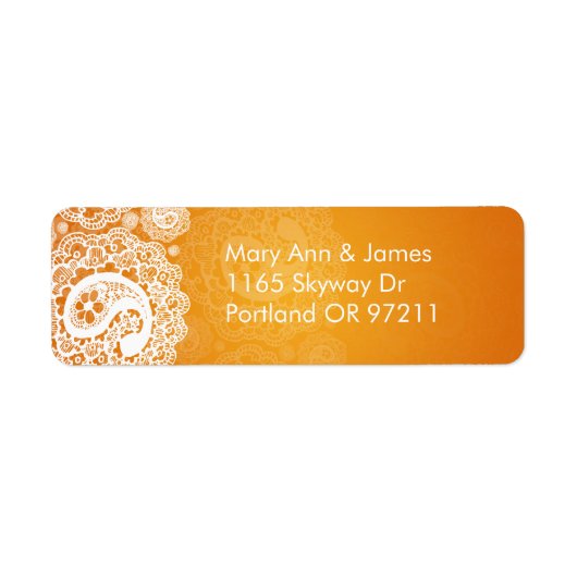 Étiquette Élégante Adresse de mariage Paisley Lace Orange (Devant)