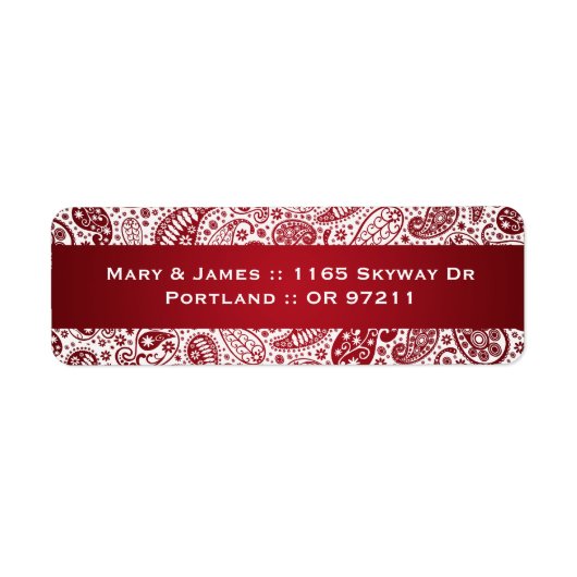 Étiquette Élégante adresse de mariage Paisley Motif Rouge (Devant)
