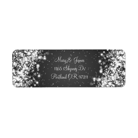 Étiquette Élégante Adresse de mariage Sparkling Wave Black (Devant)