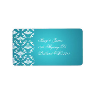Étiquette Elégante adresse de mariage Vintage Damask Blue