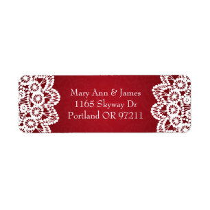 Étiquette Élégante adresse de mariage Vintage dentelle rouge