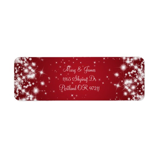 Étiquette Élégante Adresse de mariage Winter Sparkle Red (Devant)