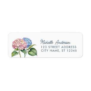 Étiquette Élégante Adresse de Retour de Hydrangea Aquarelle 