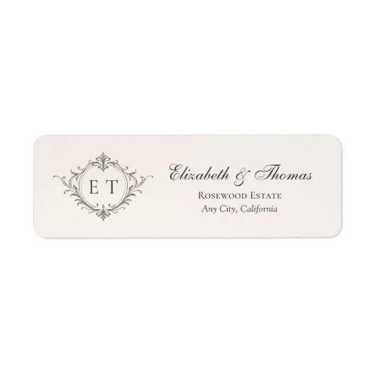 Étiquette Élégante adresse de retour de mariage au monogramm (Devant)
