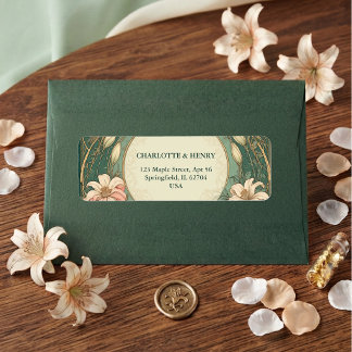 Étiquette Élégante adresse de retour de mariage Flora Art No