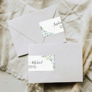 Étiquette Élégante Adresse de Retour de Mariage Florale Bleu
