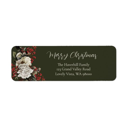 Étiquette Élégante adresse de retour florale de Noël (Devant)