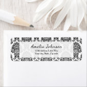 Étiquette Élégante adresse de retour noir et blanc damassé (En situation)